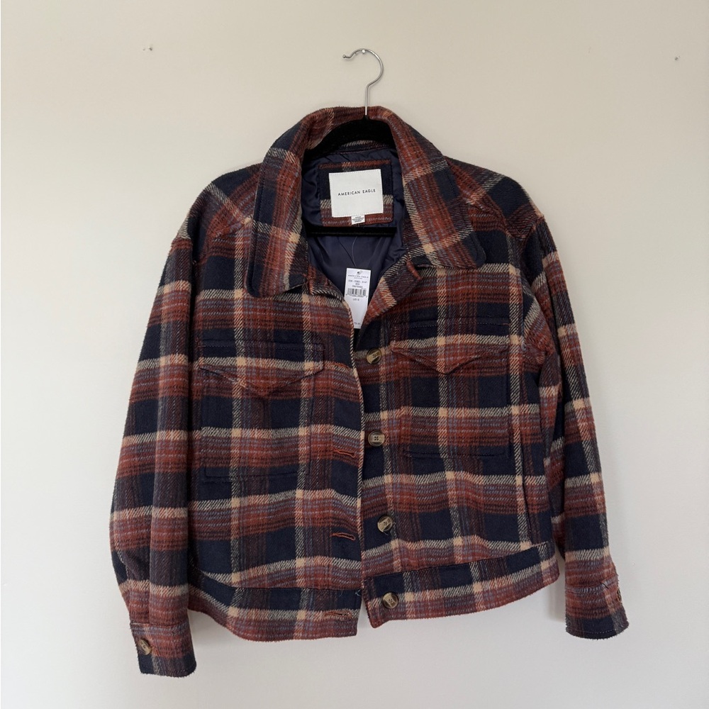 American Eagle Plaid Button-Up Jacket S